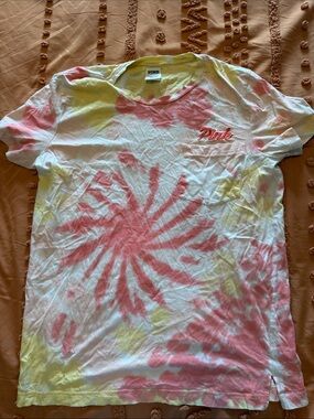 PINK Victoria's Secret Yellow & Pink Tie-Dye Tee